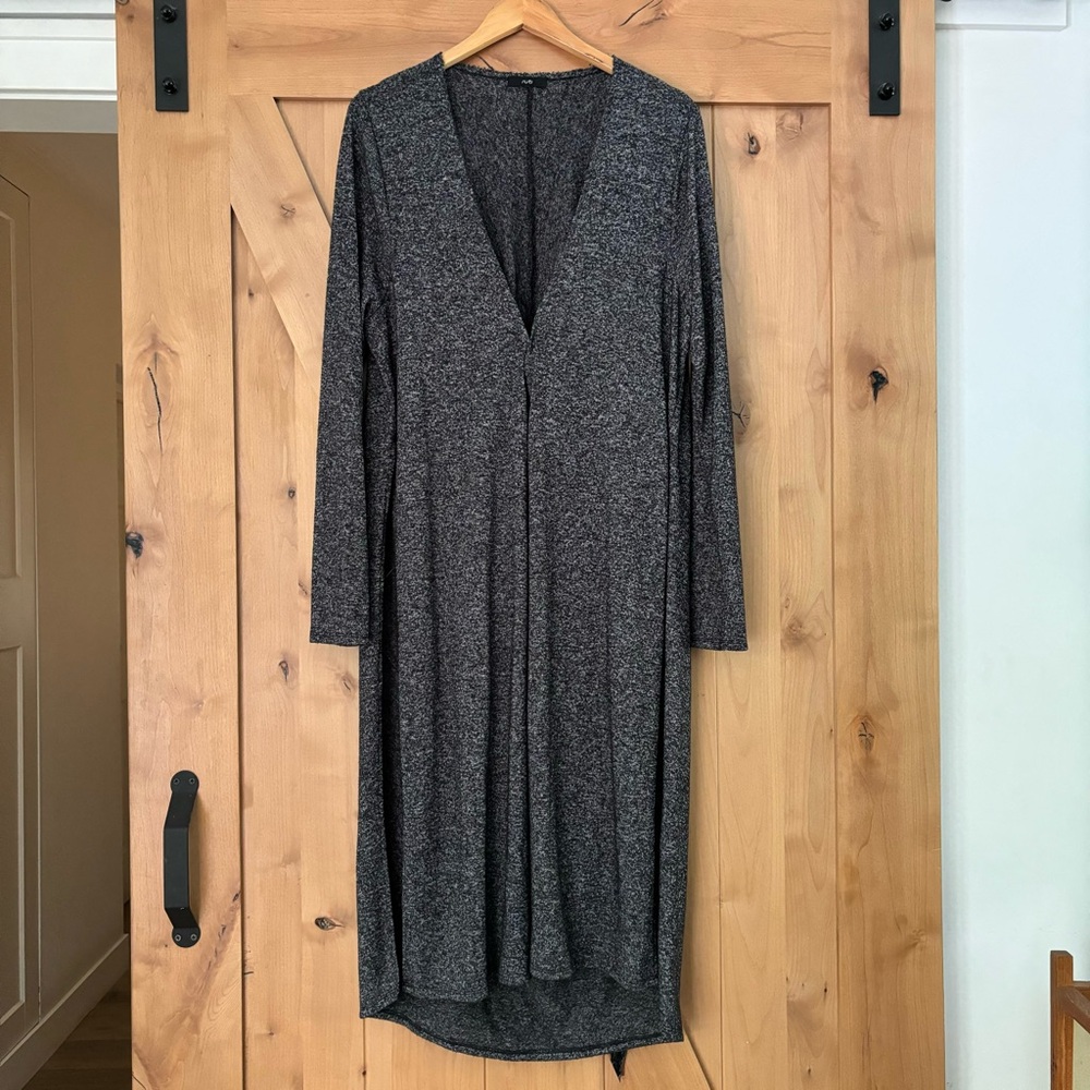 Women's Gray Long Open-Front Cardigan Sweater